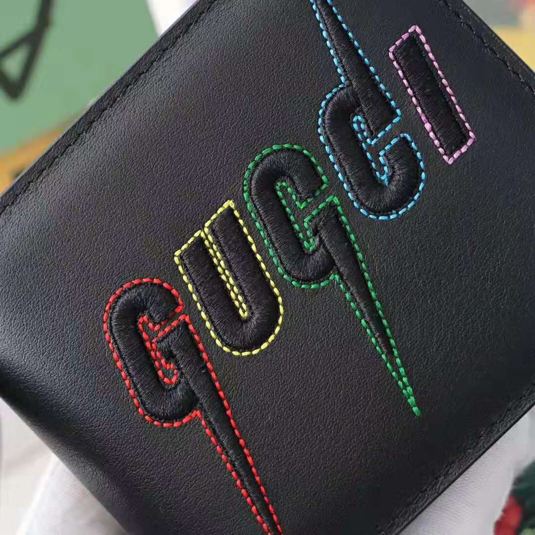 Gucci GG Unisex Wallet with Gucci Blade Embroidery in Black Leather - LULUX