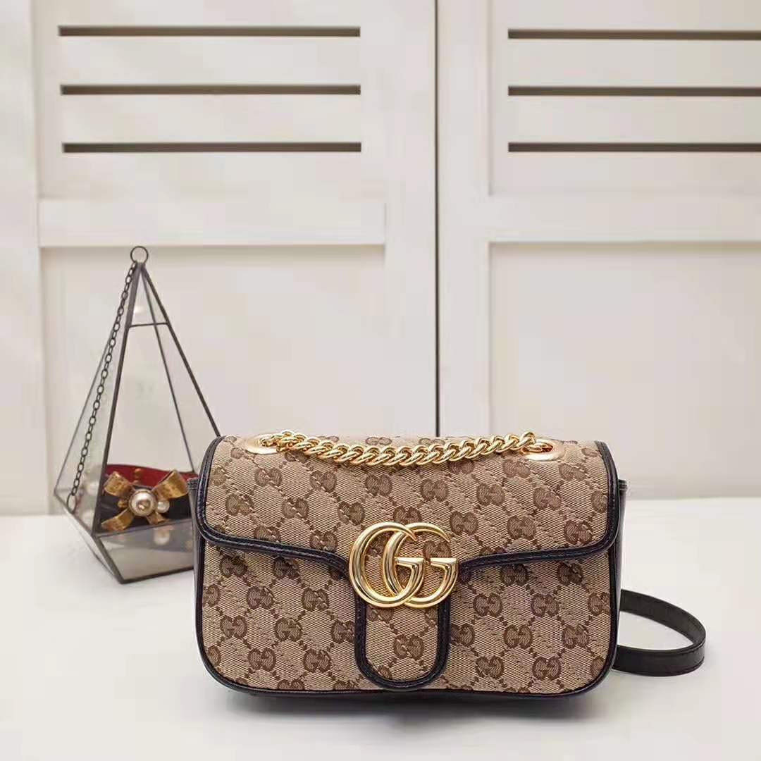Gucci GG Marmont Small Diagonal Matelasse Bag Original GG Canvas Beige/Ebony