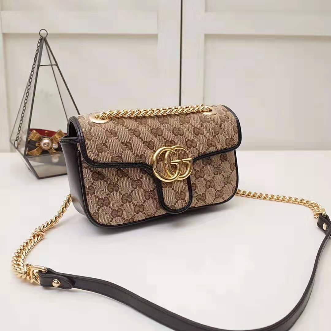  Gucci  GG Women GG Marmont Mini Bag in Beige Ebony Original 