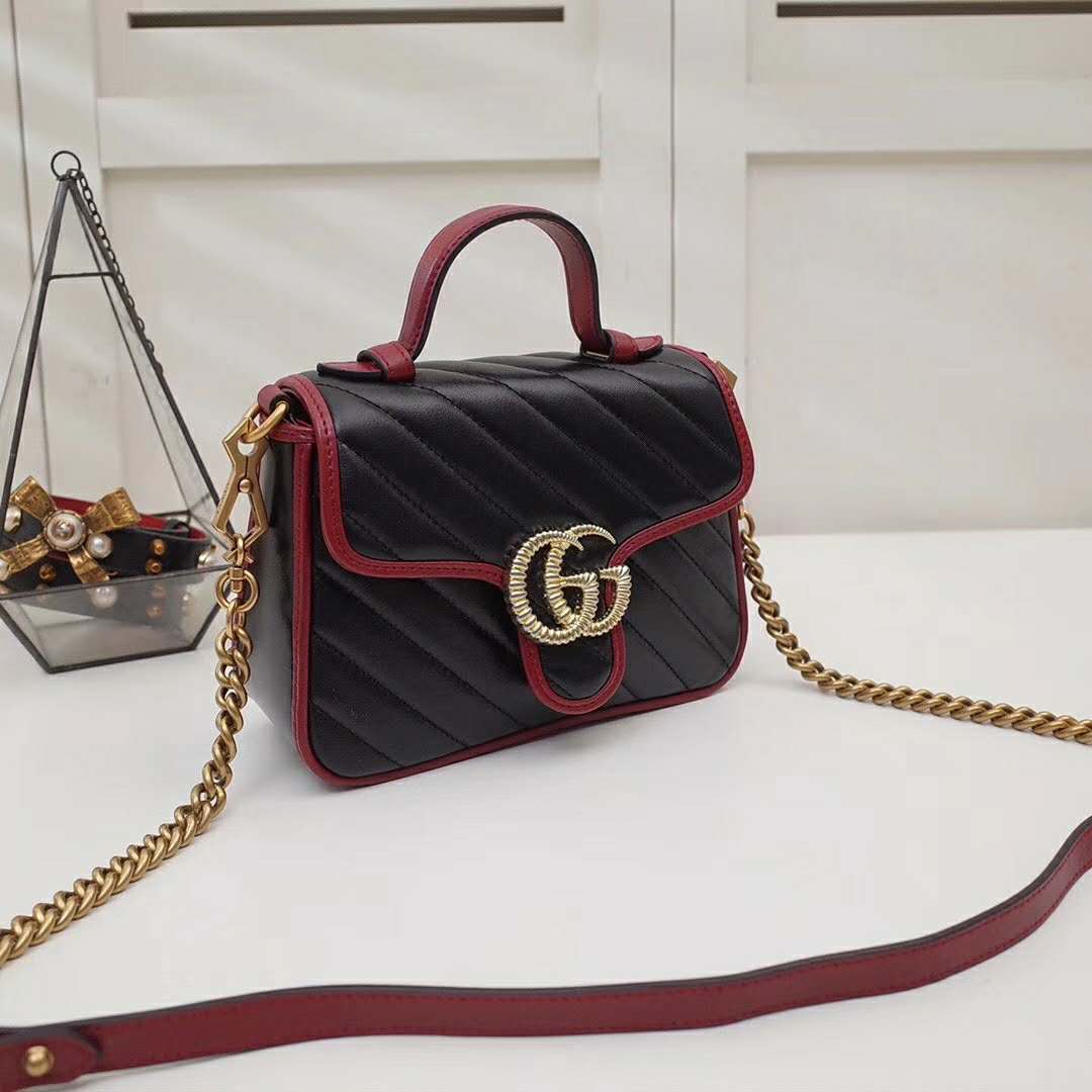 Gucci GG Women GG Marmont Mini Top Handle Bag in Black Diagonal ...