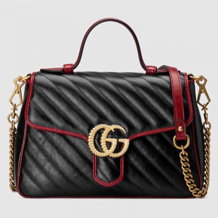 Gucci GG Women GG Marmont Small Top Handle Bag in Black Diagonal ...