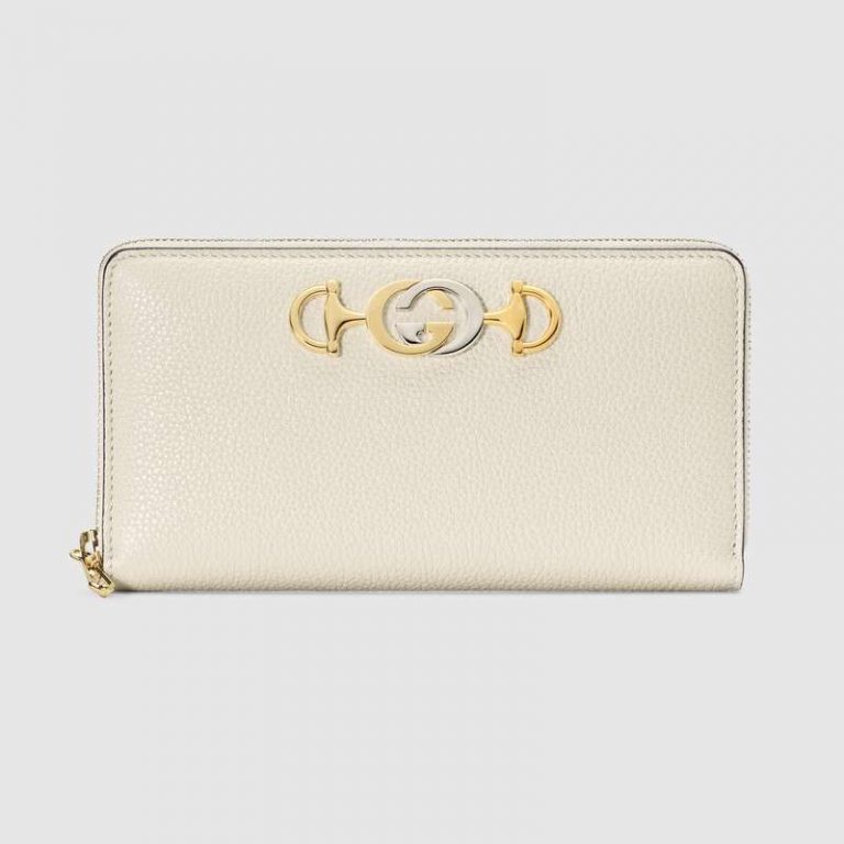 Gucci GG Women Gucci Zumi Grainy Leather Card Case Wallet-White - LULUX