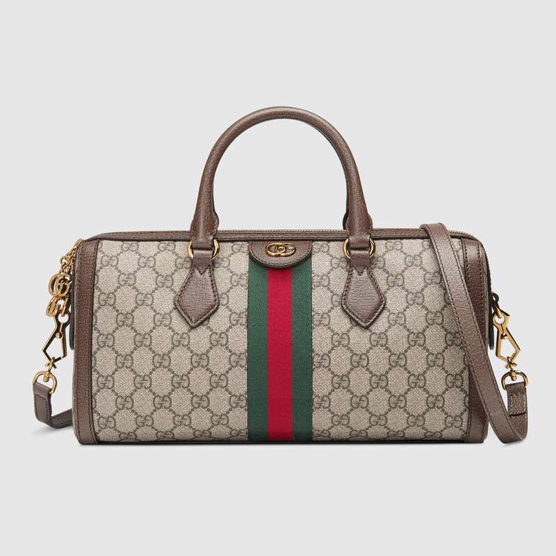Gucci GG Women Ophidia GG Medium Top Handle Bag in Beige GG Supreme Canvas - LULUX