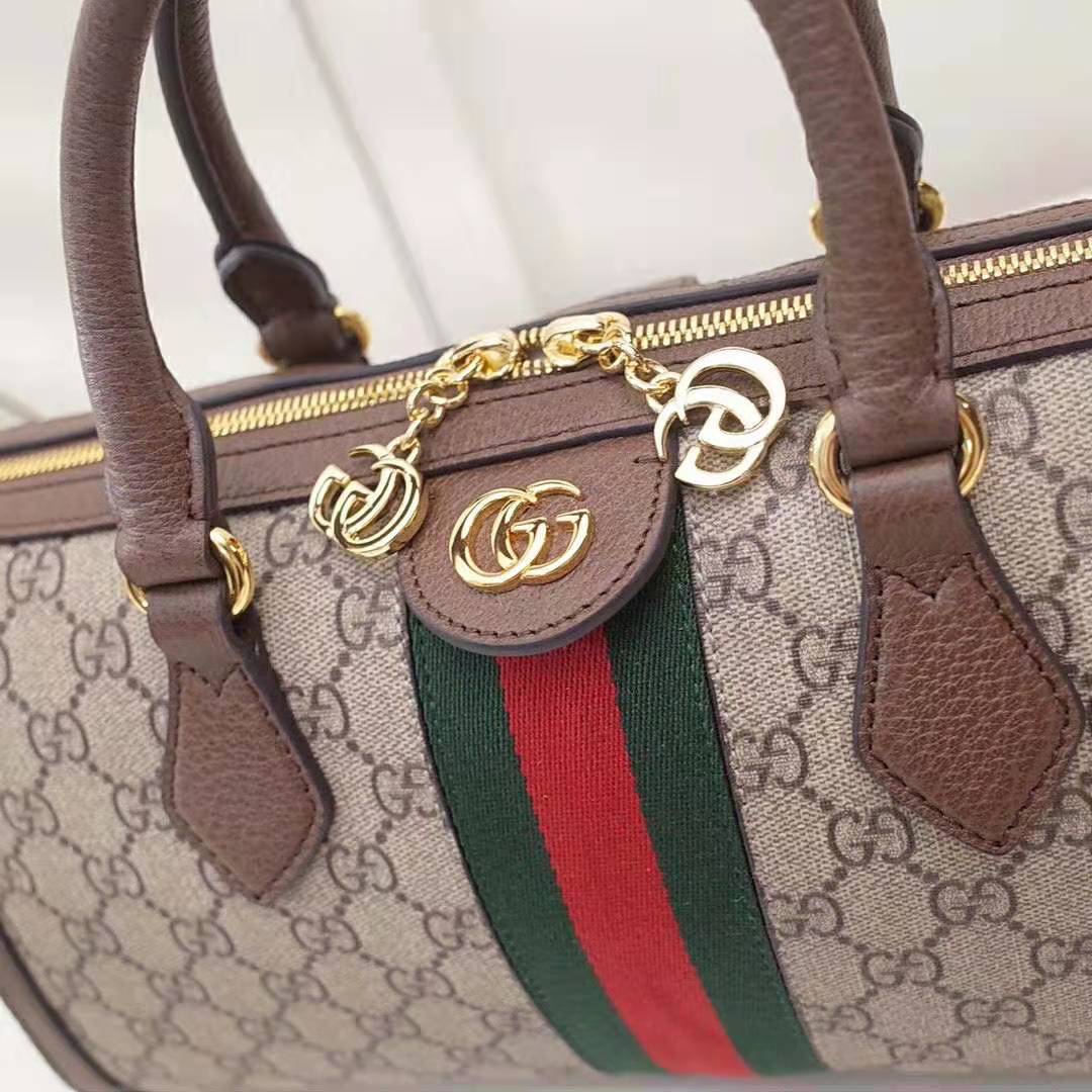 Gucci GG Women Ophidia GG Medium Top Handle Bag in Beige GG Supreme