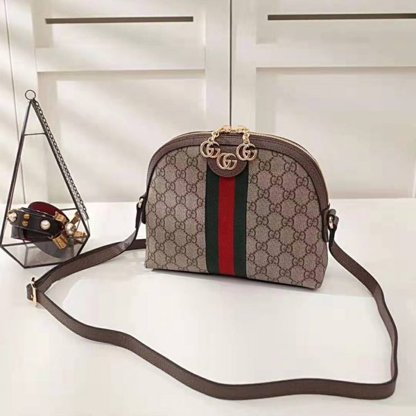 Gucci GG Women Ophidia GG Small Shoulder Bag in Beige GG Supreme Canvas ...