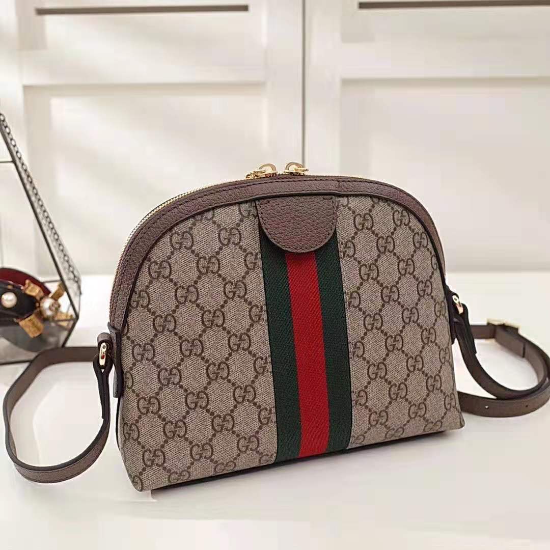 Gucci GG Women Ophidia GG Small Shoulder Bag in Beige GG Supreme Canvas