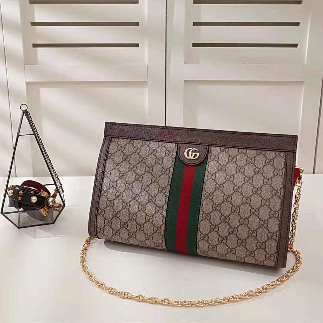 Gucci GG Women Ophidia Medium Shoulder Bag in Beige/Ebony GG Supreme ...