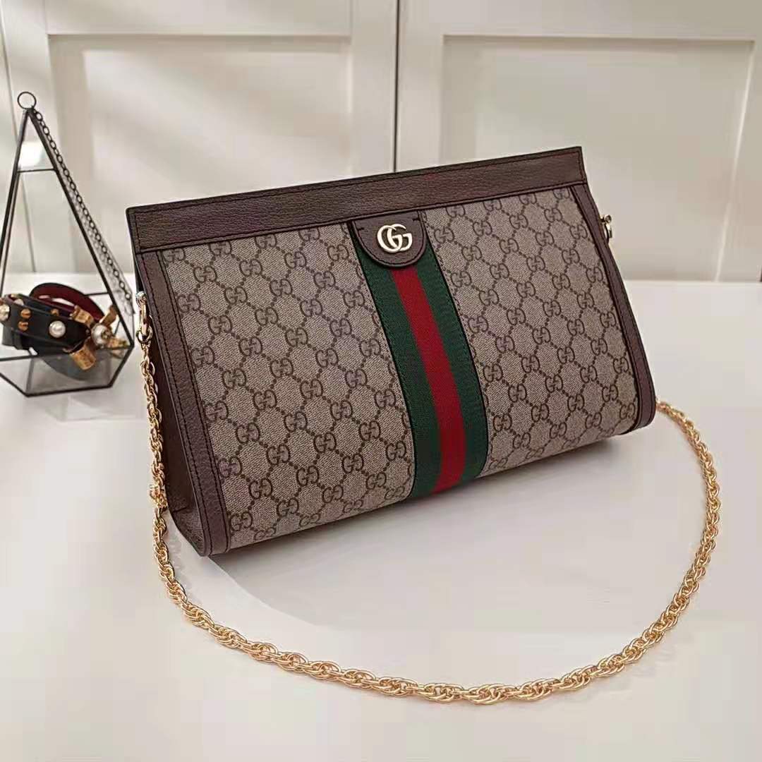Gucci GG Women Ophidia Medium Shoulder Bag in Beige/Ebony GG Supreme Canvas - LULUX