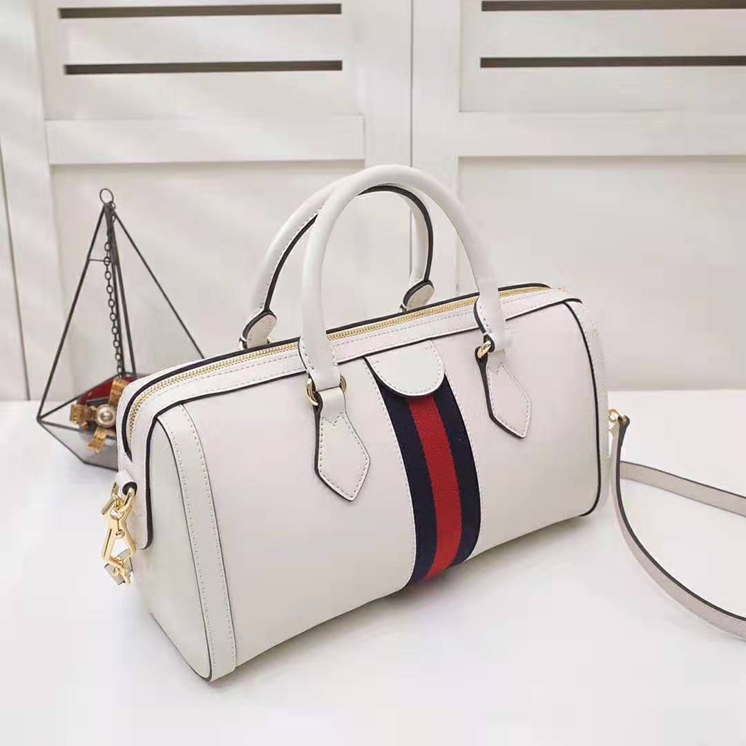 Gucci GG Women Ophidia Medium Top Handle Bag in White Leather - LULUX