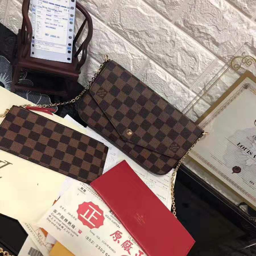 Louis Vuitton Damier Ebene Pochette Felicie Chain Wallet