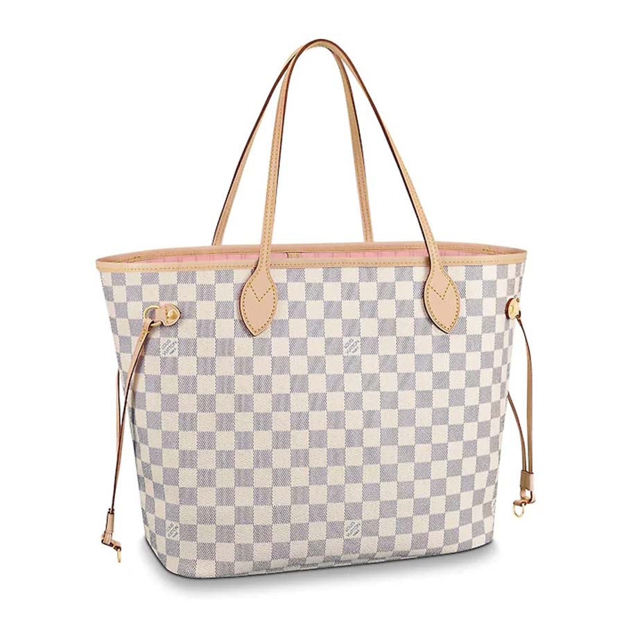 Louis Vuitton LV Women Neverfull MM Tote Bag in Damier Azur Canvas-Pink ...