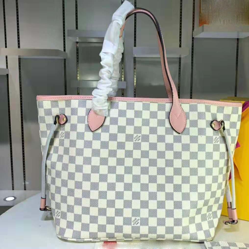 Louis Vuitton LV Women Neverfull MM Tote Bag in Damier Azur Canvas-Pink - LULUX