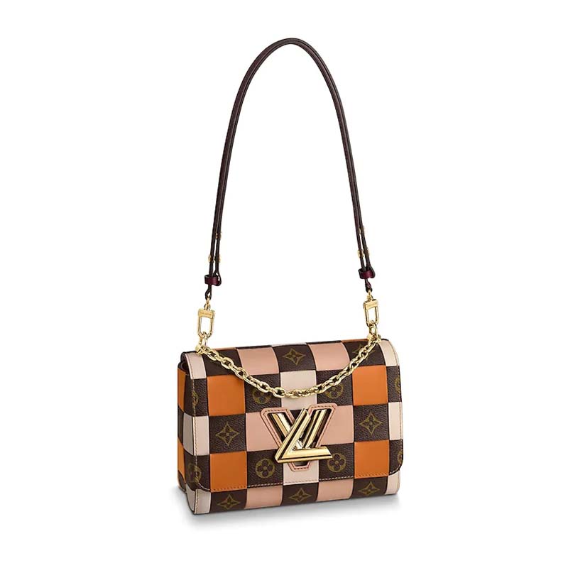 Louis Vuitton LV Women Twist MM Handbag in Smooth Cowhide and Monogram Coated Canvas - LULUX