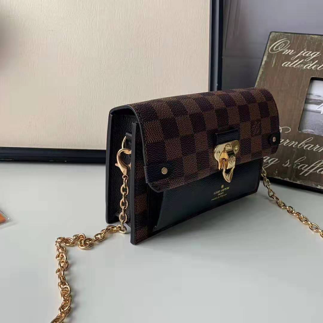 Louis Vuitton LV Women Vavin Chain Wallet in Damier Ebene Coated Canvas-Black - LULUX