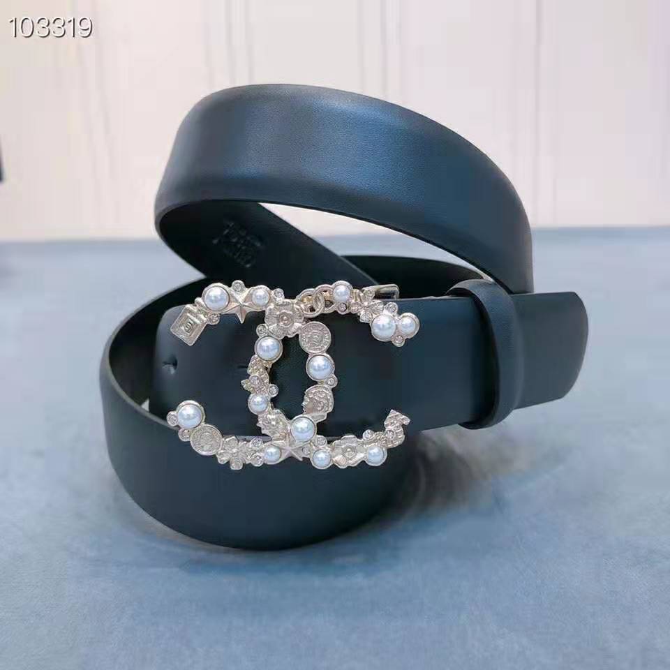 Chanel Women Calfskin Gold-Tone Metal Glass Pearls Strass & Resin Belt ...