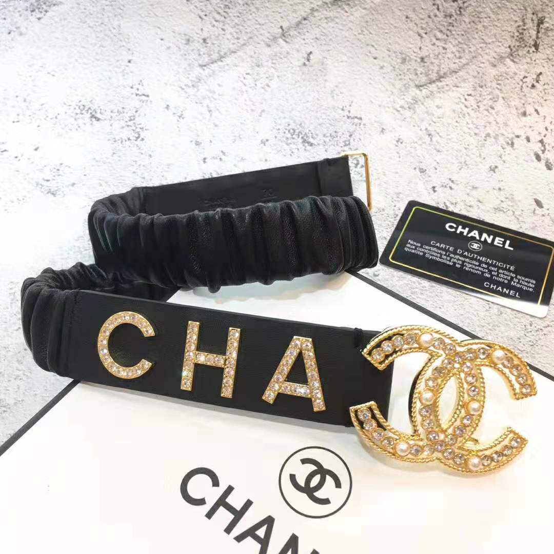 Chanel Women Goatskin & Gold-Tone Metal Belt-Black - LULUX