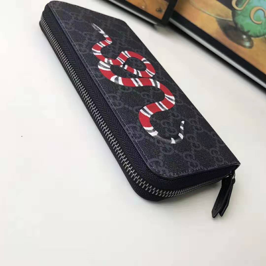 Gucci Snake Print GG Supreme Zip Around Wallet for Men