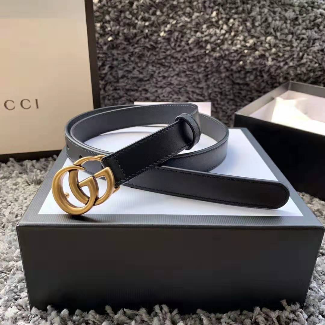 Gucci Unisex GG Marmont Leather Belt with Shiny Buckle-Black - LULUX