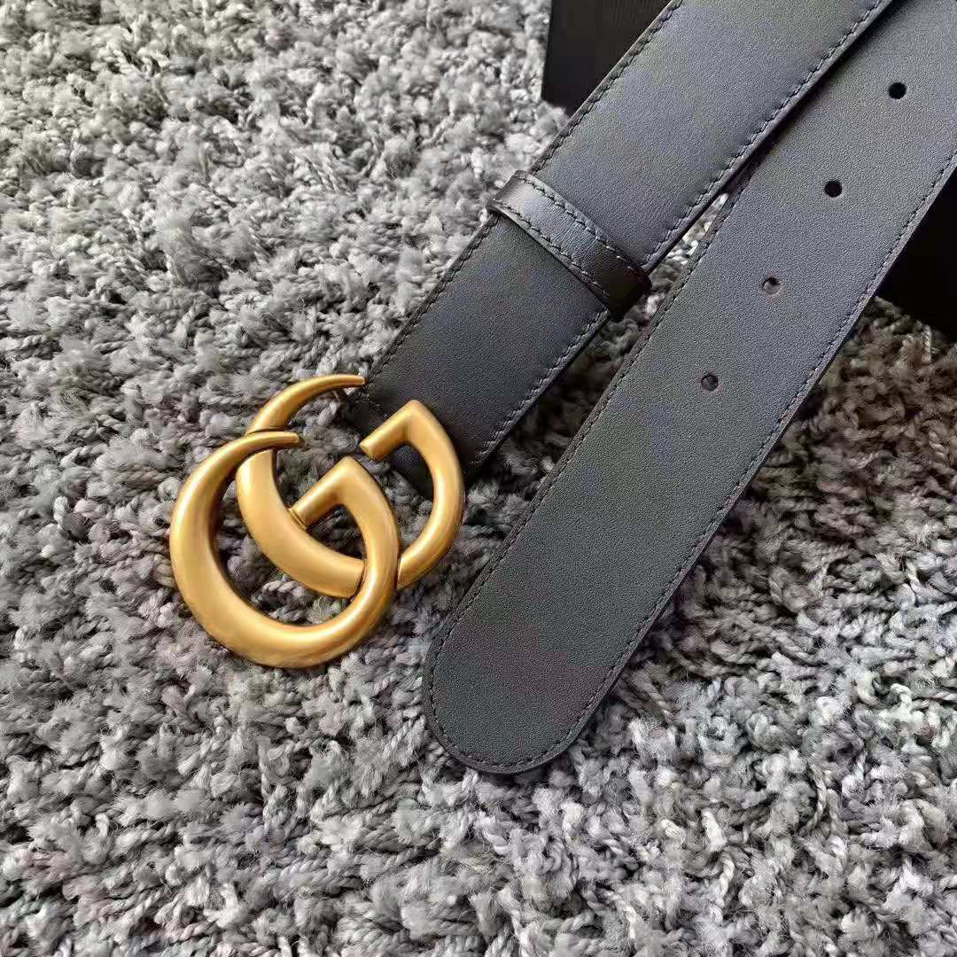  Gucci  Unisex GG Marmont  Leather Belt  with Shiny Buckle in 