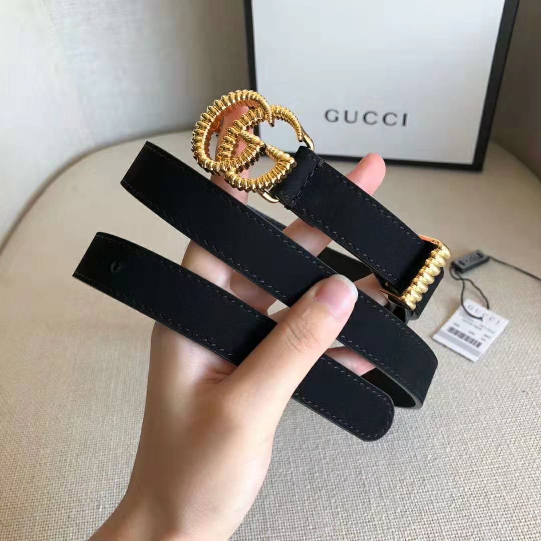 Gucci Unisex GG Suede Belt with Torchon Double G Buckle-Black - LULUX