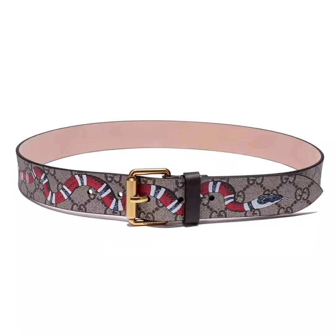 Gucci Unisex GG Supreme Belt with Kingsnake Print in Beige/Ebony GG Supreme Canvas - LULUX