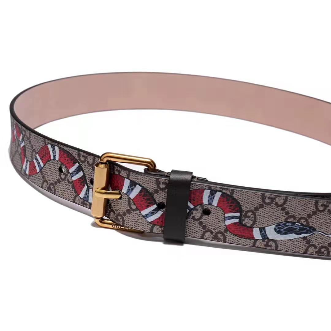 Gucci Unisex GG Supreme Belt with Kingsnake Print in Beige/Ebony GG Supreme Canvas - LULUX