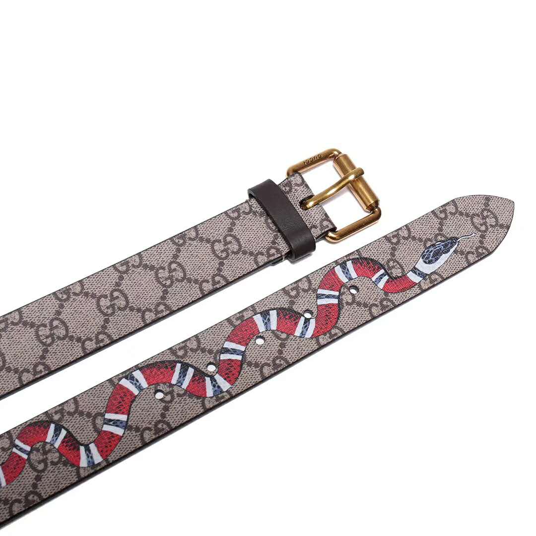 Gucci Unisex GG Supreme Belt with Kingsnake Print in Beige/Ebony GG Supreme Canvas - LULUX