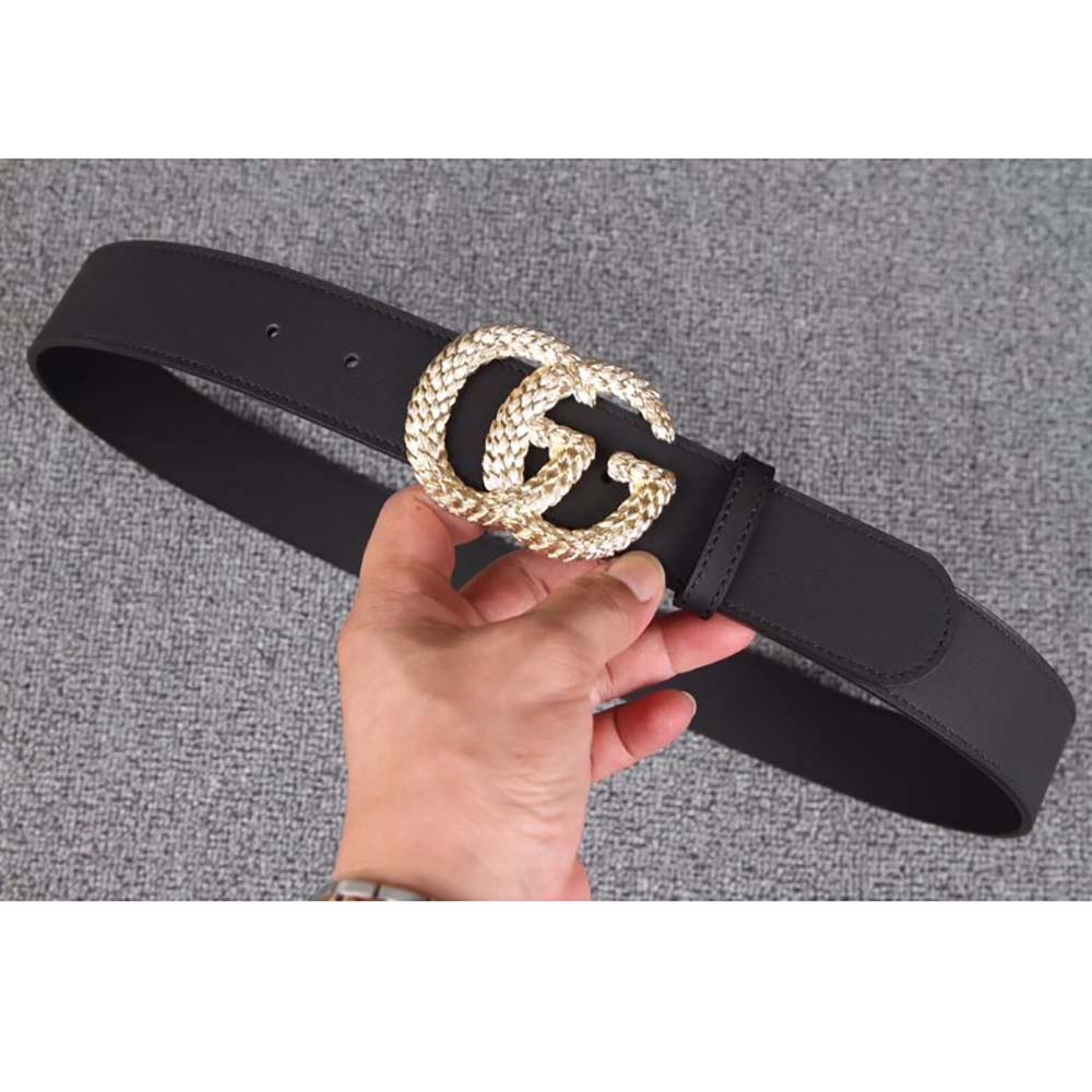 Gucci Unisex Gucci Belt with Textured Double G Buckle in Black Leather ...