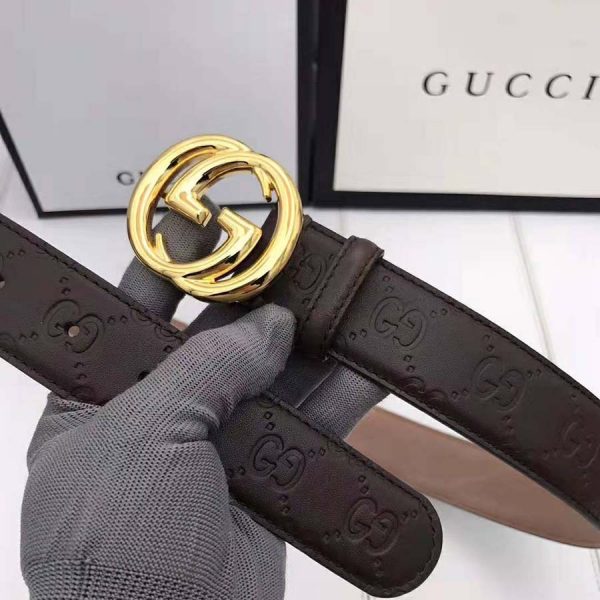 Gucci Unisex Gucci Leather Belt Interlocking G Buckle-Brown -