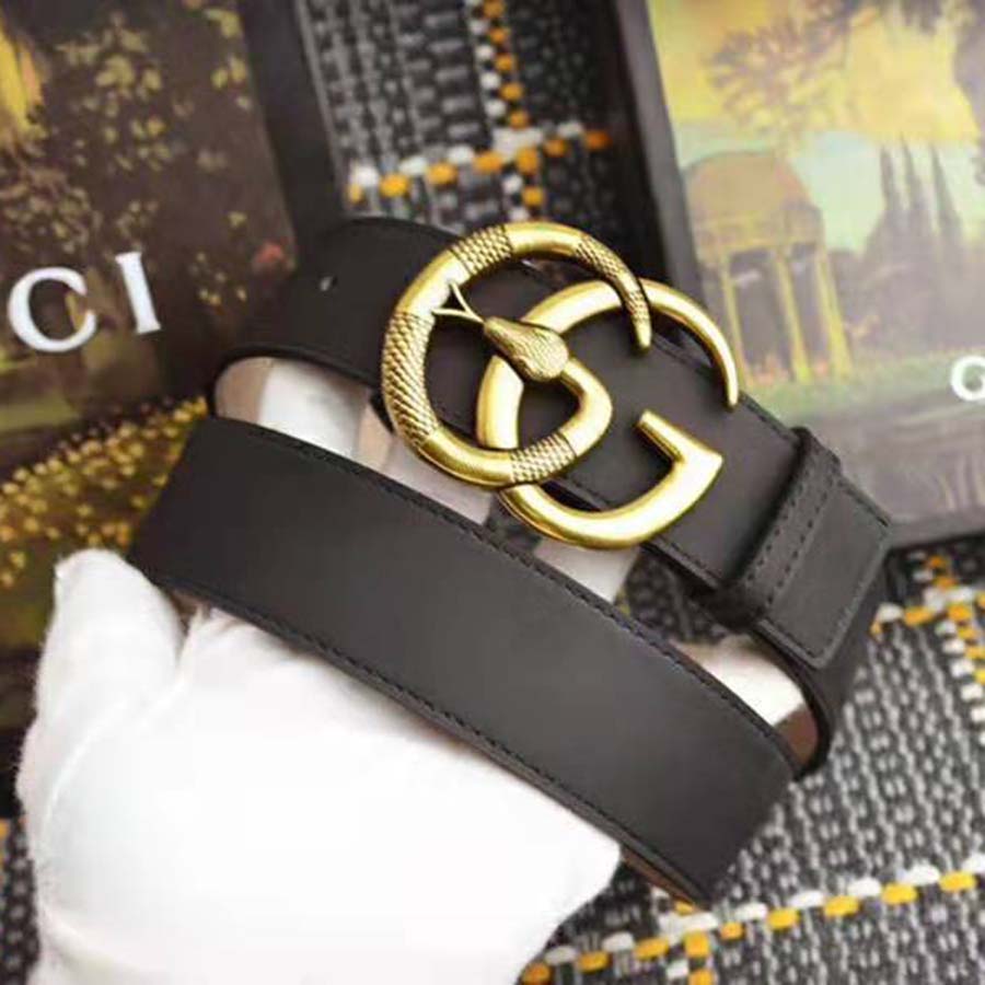 Gucci Unisex Leather Belt with Double G Buckle with Snake in Black ...