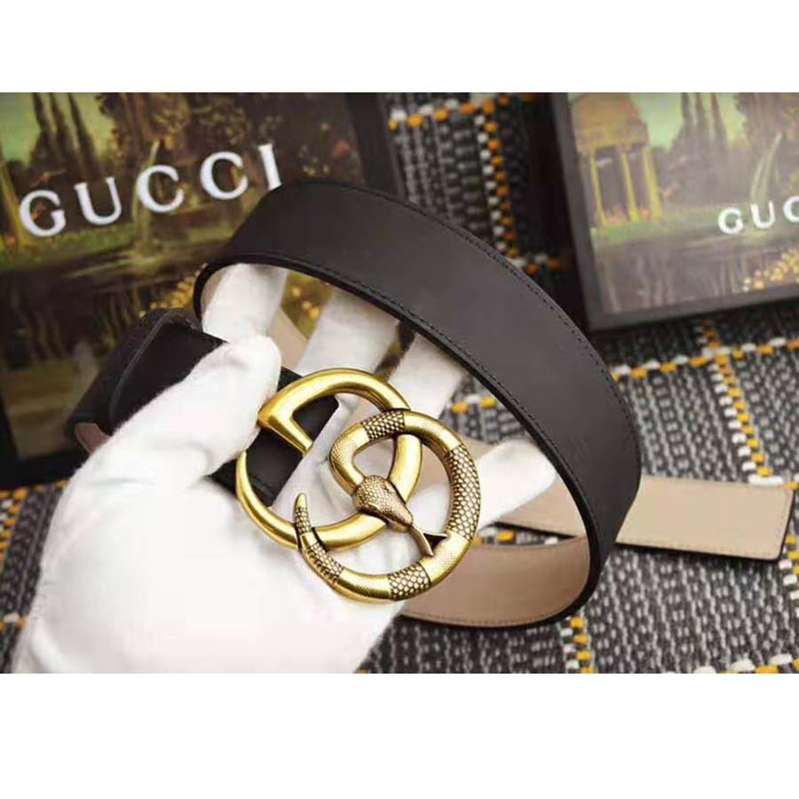 Shop GUCCI 2020 SS Leather Belt With Double G Buckle With Snake ( 458949  CVE0T 1000, 458949 CVE0T 2535) by mizutamadot