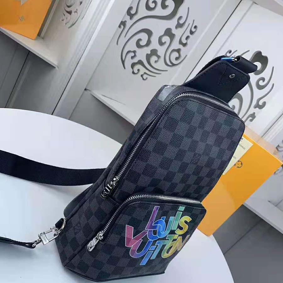 Louis Vuitton LV Men Avenue Sling Bag in Damier Graphite Canvas-Grey ...
