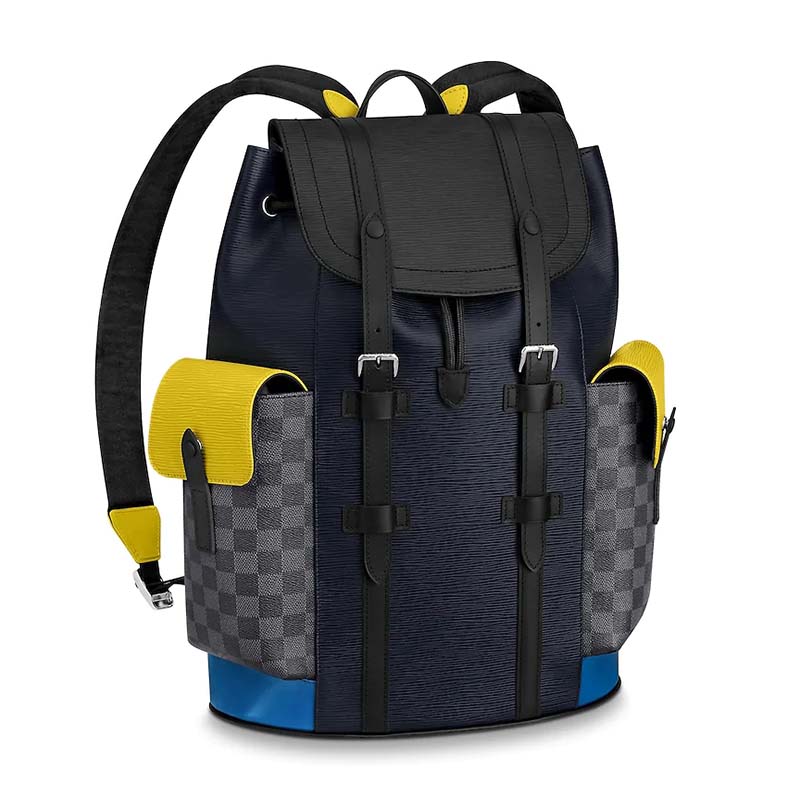 Christopher backpack leather bag Louis Vuitton Blue in Leather - 34243790