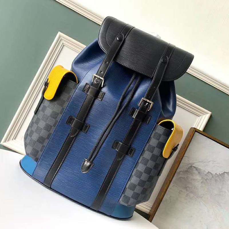 Christopher backpack leather bag Louis Vuitton Blue in Leather - 31873018