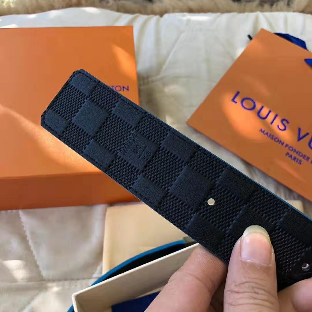 Louis Vuitton LV Unisex Damier Print 40mm Reversible Belt in Damier Canvas-Blue - LULUX