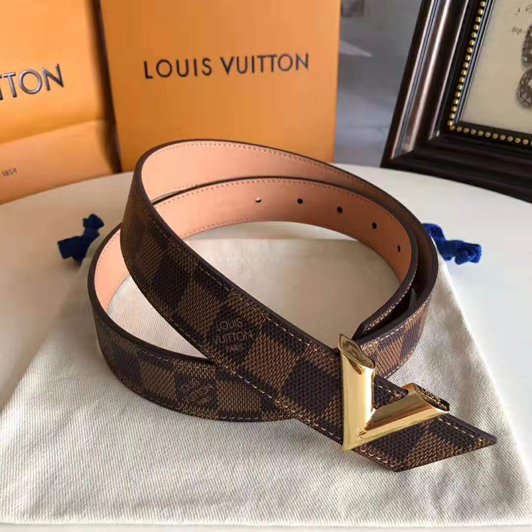 Louis Vuitton LV Unisex Essential V 30mm Belt in Damier Ebene Canvas and Calf Leather - LULUX