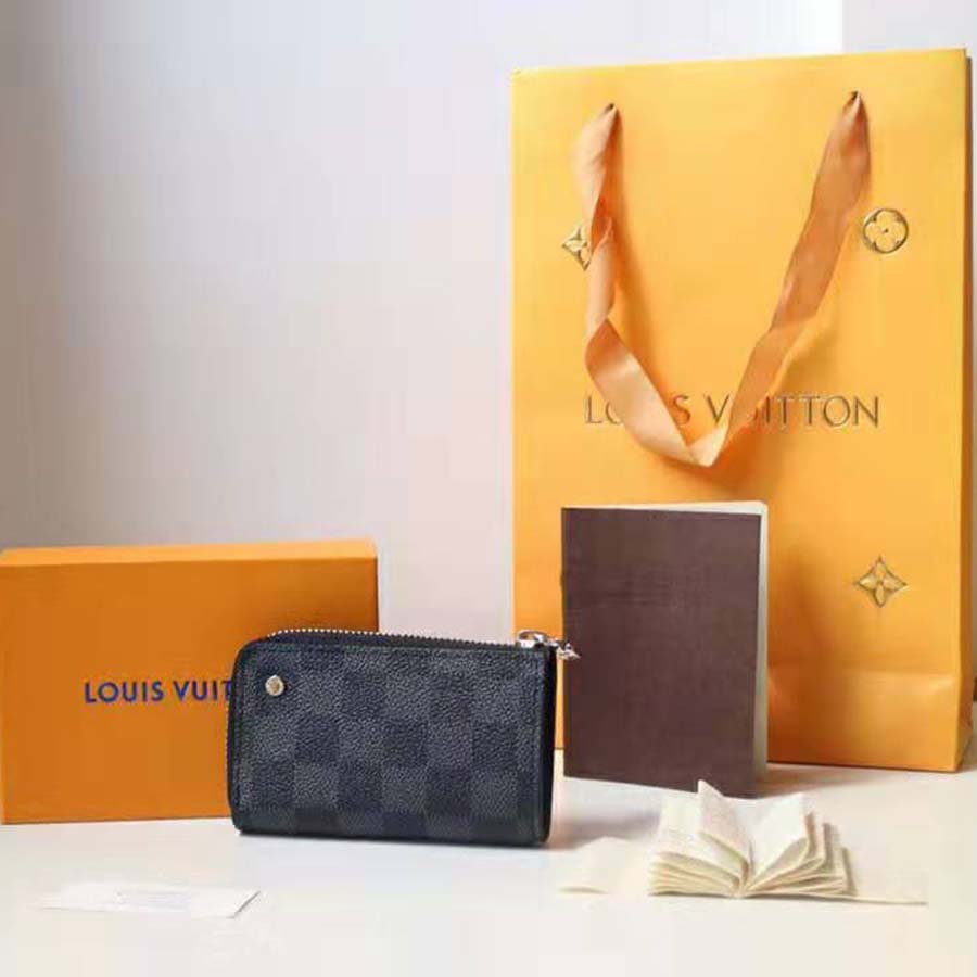 Louis Vuitton LV Unisex Pochette Clé Key Pouch Wallet in Damier Graphite Canvas-Grey - LULUX