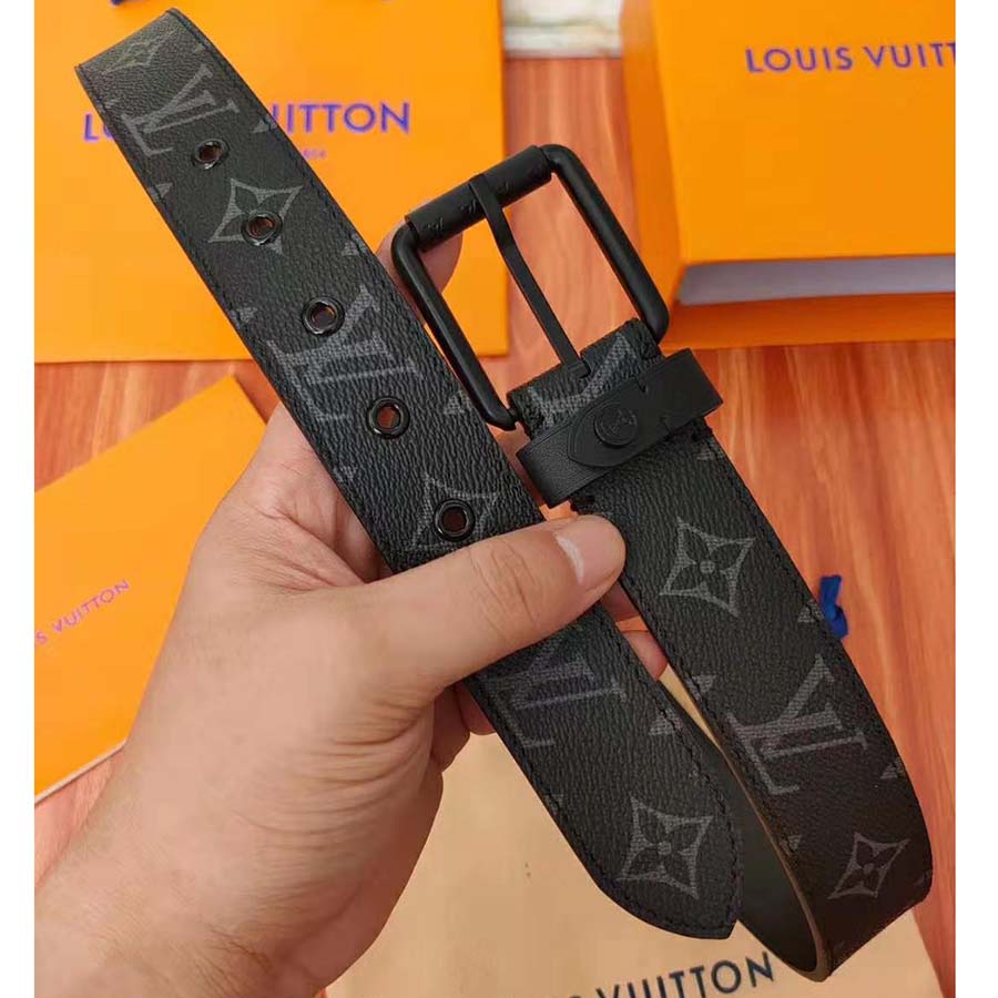 Louis Vuitton LV Unisex Voyager 35mm Belt in Monogram Eclipse Canvas-Grey - LULUX
