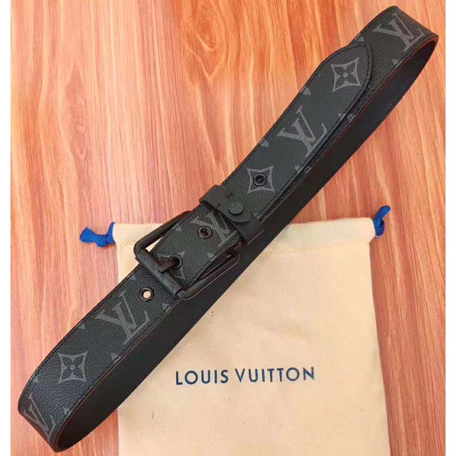 Louis Vuitton LV Unisex Voyager 35mm Belt in Monogram Eclipse Canvas-Grey - LULUX