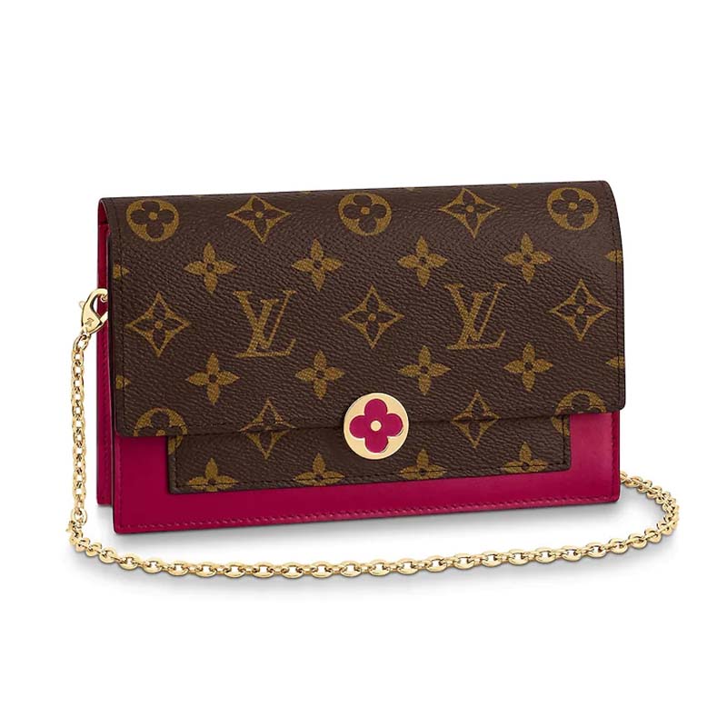 LV LV Women Flore Chain wallet in Monogram Coated Canvas and Calf Leather  Rose in 2023