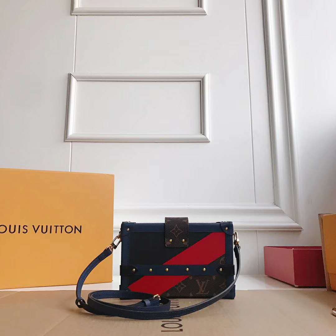 Louis Vuitton LV Women Petite Malle Handbag in Calf Leather and Monogram Coated Canvas - LULUX
