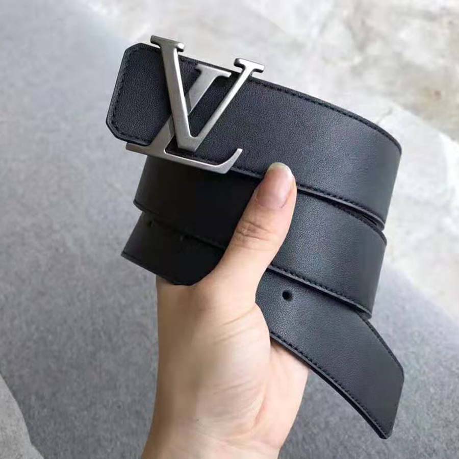Louis Vuitton Black Embossed Leather LV Initiales Belt 85CM Louis