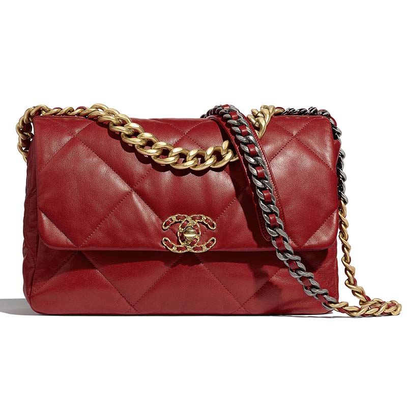 Chanel Women Chanel 19 Large Flap Bag Goatskin Leather-Red - LULUX