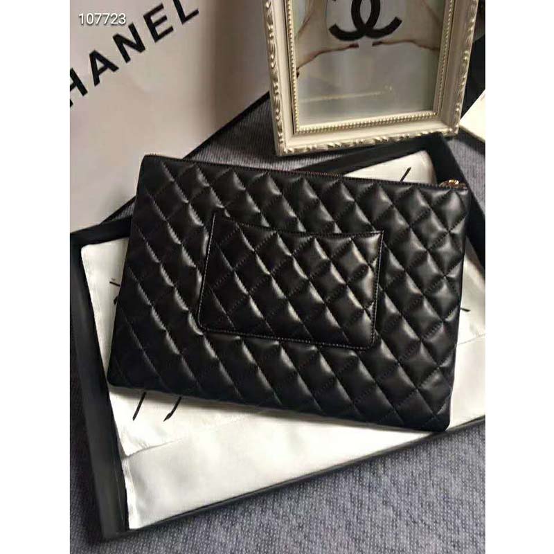 Chanel Women Classic Large Pouch in Grained Calfskin Leather-Black - LULUX