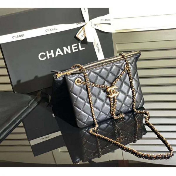 Chanel Women Clutch with Chain in Shiny Lambskin Leather-Black - LULUX