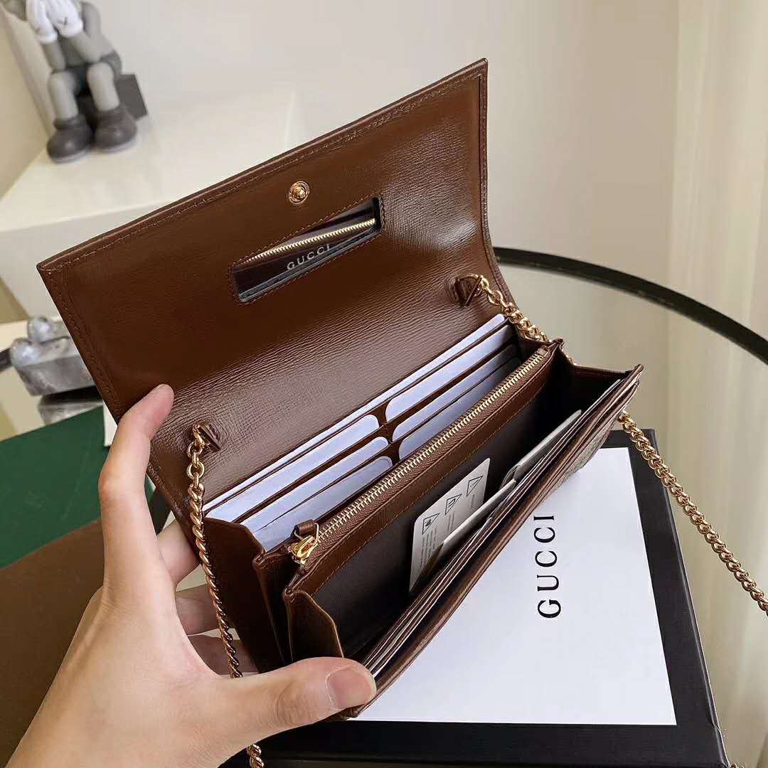 Gucci GG Unisex Gucci 1955 Horsebit Wallet with Chain-Brown - LULUX