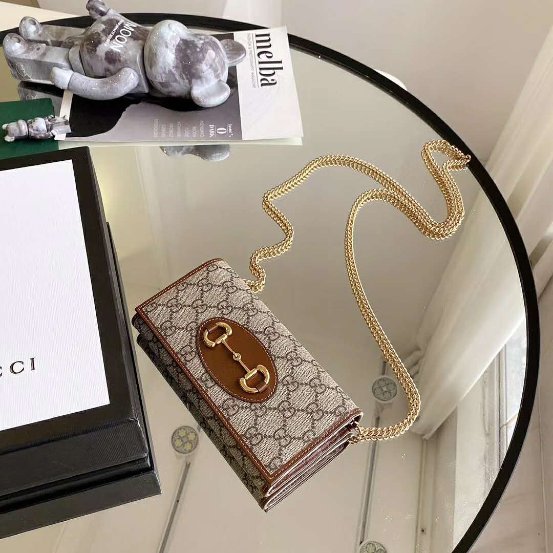 Gucci GG Unisex Gucci 1955 Horsebit Wallet with Chain-Brown - LULUX