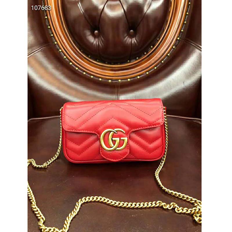 Gucci GG Women GG Marmont Matelassé Leather Super Mini Bag-Red - LULUX