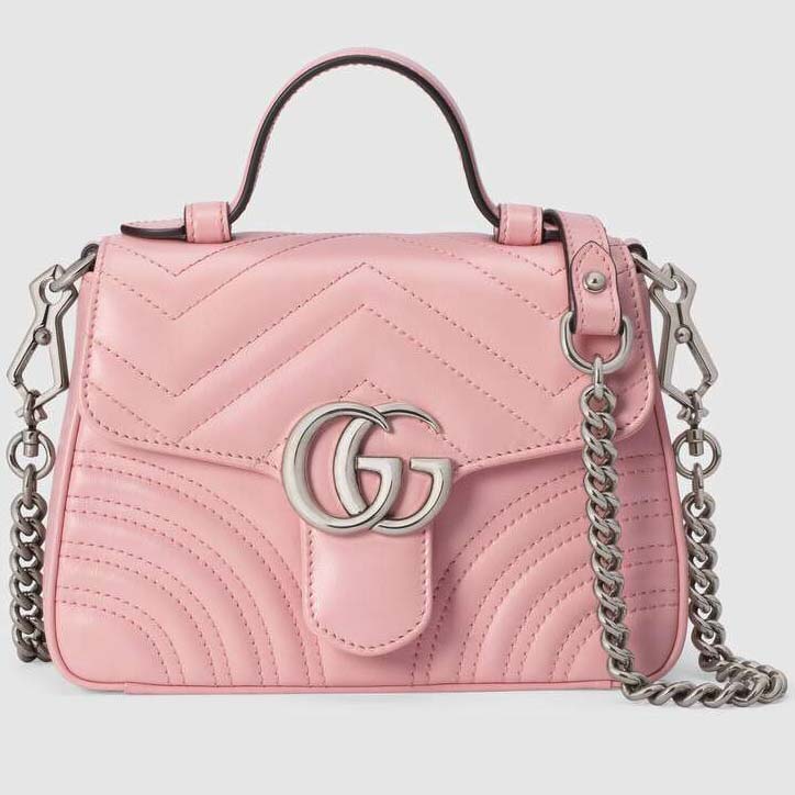 Gucci GG Women GG Marmont Mini Top Handle Bag-Pink - LULUX