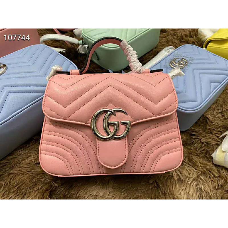 Gucci GG Women GG Marmont Mini Top Handle Bag-Pink - LULUX